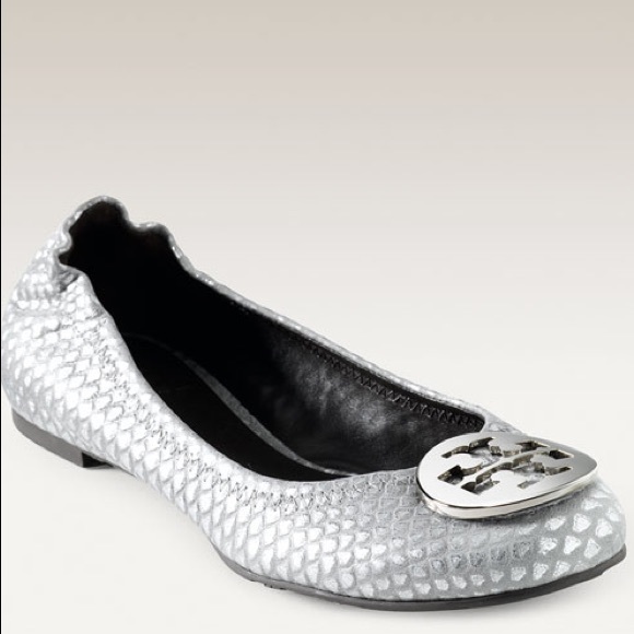 Tory Burch Shoes - Tory Burch Silver Snakeskin Reva Ballet Flats SZ 8